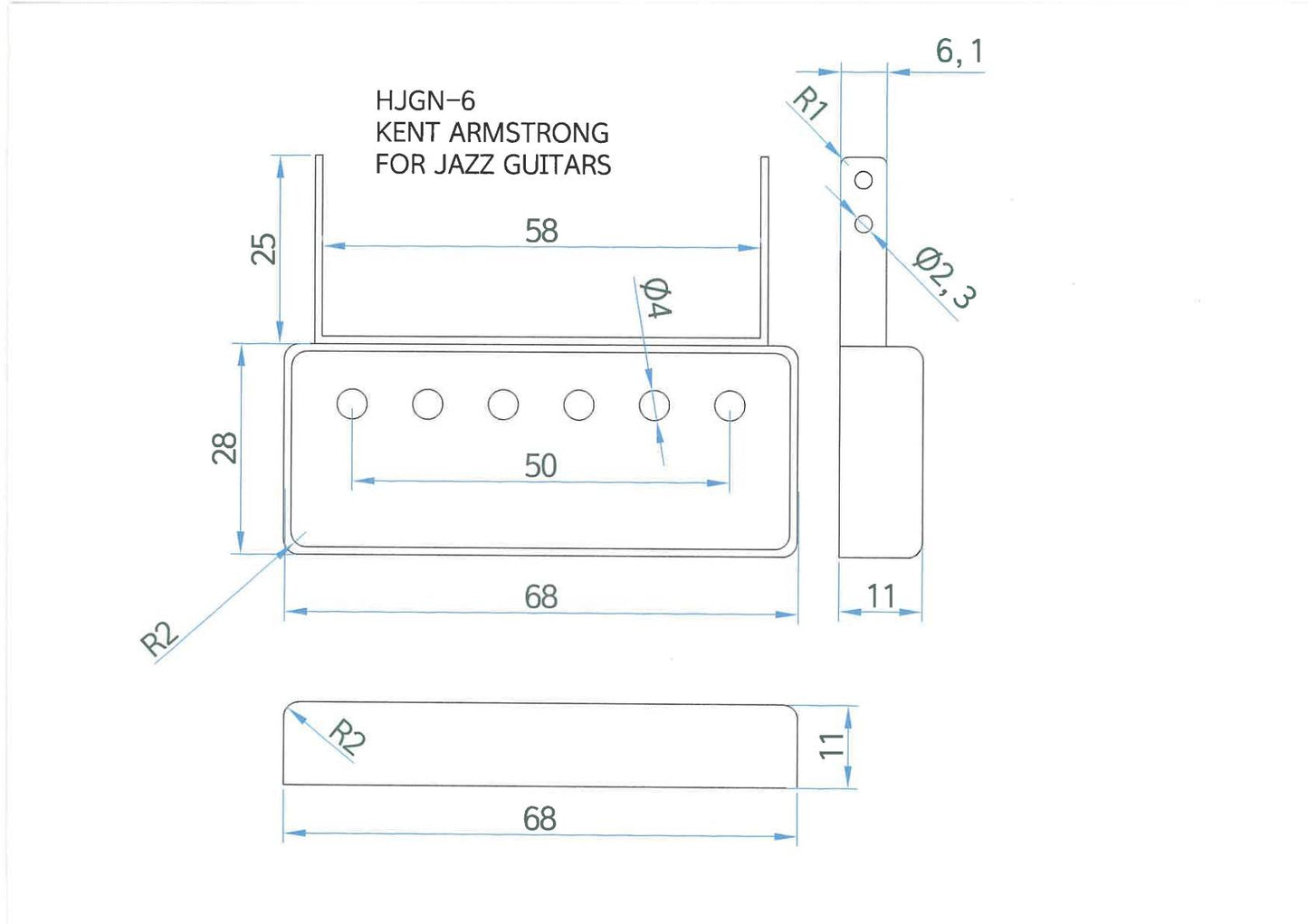 Jazzy Joe Jazz Guitar Pickup with Adjustable Polepieces Neck Mount